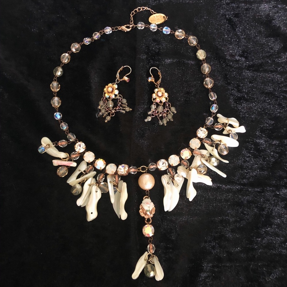 Eli Necklace & Earrings Set in Rose Gold with Shells & Crystals